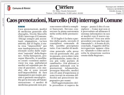 Caos Prenotazioni, Marcello (FdI) interroga il Comune.