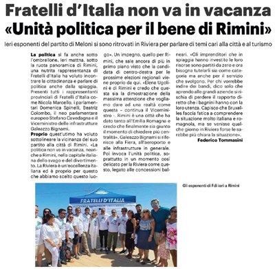 Fratelli d'Italia non va in vacanza 'Unità politica per il bene di Rimini'