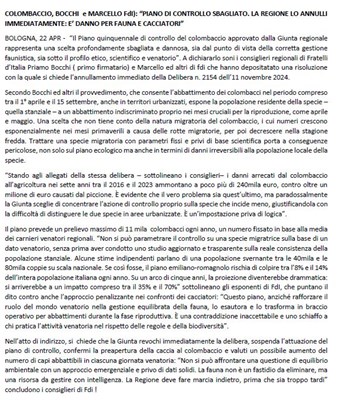 PIANO DI CONTROLLO SBAGLIATO. LA REGIONE LO ANNULLI IMMEDIATAMENTE: E’ DANNO PER FAUNA E CACCIATORI
